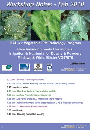 VG07070 - Benchmarking predictive models, Vegetable IPM Project Updates on Foliage Diseases - 2010