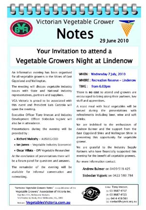 Invitation to Vegetable Growers at Lindenow