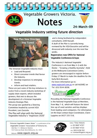 Victorian Vegetable Industry Strategic Plan National Vegetable Conference 2009 National Vegetable Expo Werribee