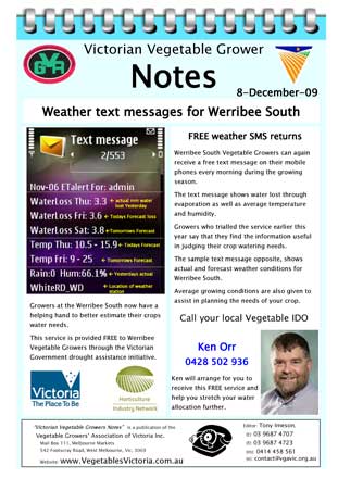 Weather Station SMS for Werribee Growers