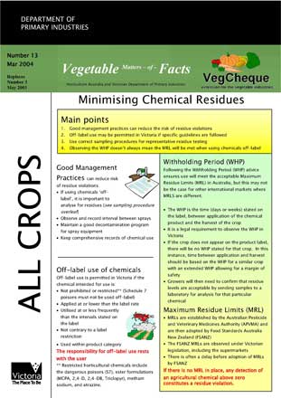 Matters of Facts #13 Minimising Chemical Residues, March 2004