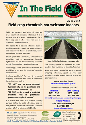 Field crop chemicals not welcome indoors