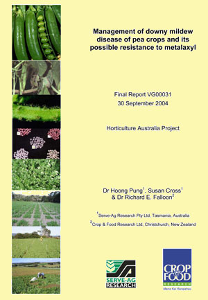 Management of downy mildew disease of pea crops and its possible resistance to metalaxyl - 2004