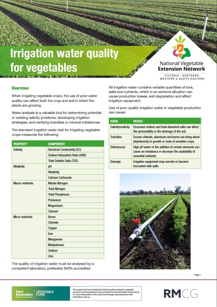 Irrigation water quality for vegetables
