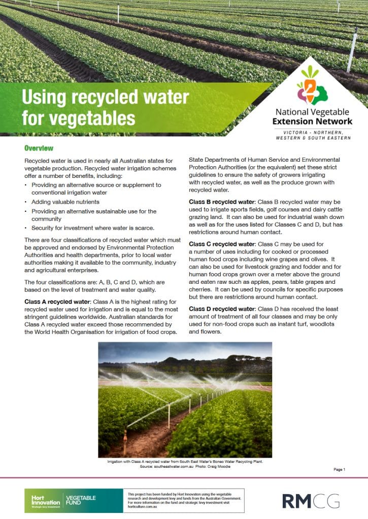 Using recycled water for vegetables