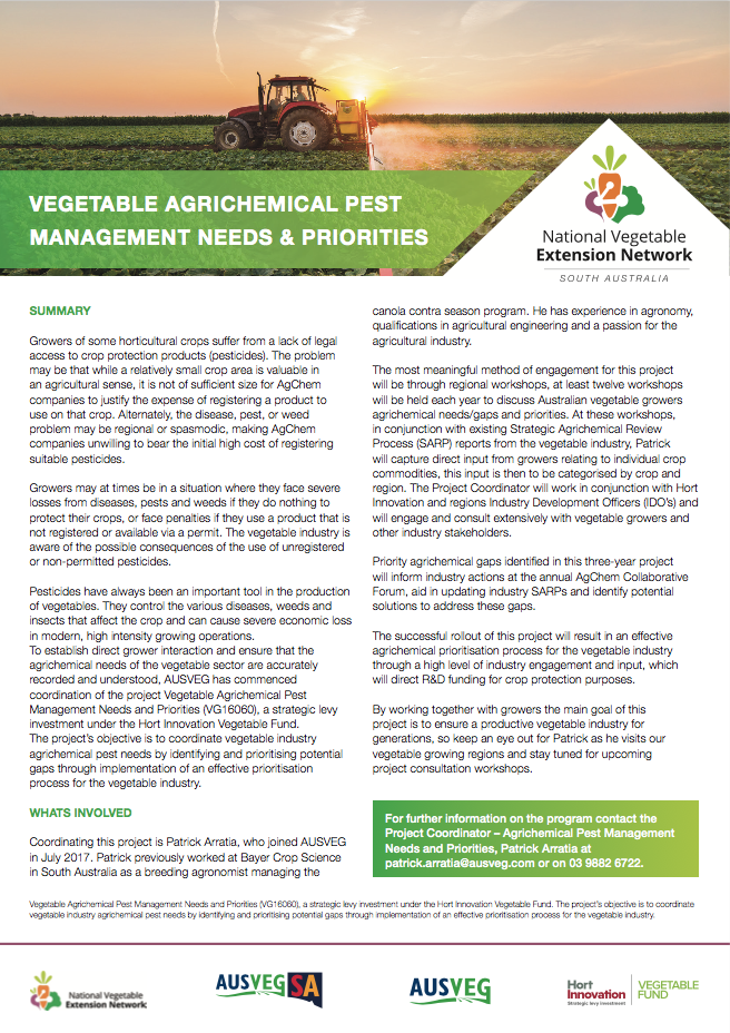 Vegetable agrichemical pest management needs & priorities